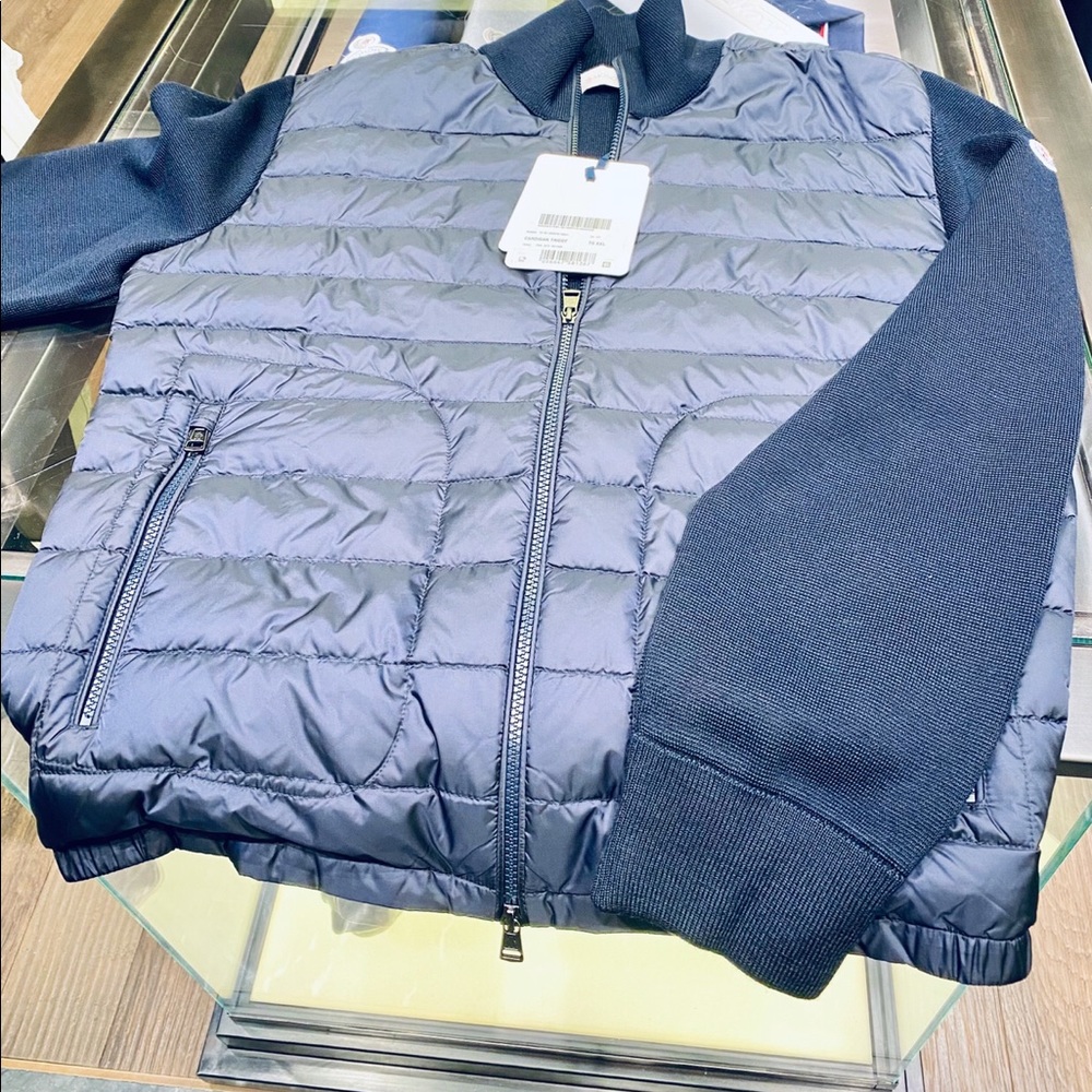 Moncler Navy Quilted ‘Mixed Media’ Cardigan